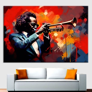 Miles Davis, Trumpet, Abstract, Jazz Club, Night and Music, Concert, Orchestra, Jazz Wall Decor, Canvas Painting