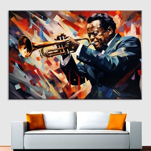 Miles Davis, Trumpet, Abstract, Jazz Club, Night and Music, Concert, Orchestra, Jazz Wall Decor, Canvas Painting