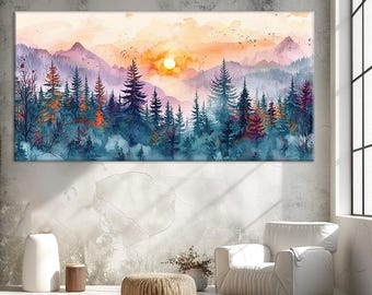 Mountain View,Flowers, Minimalist Nature,Canvas Painting,Wall Art