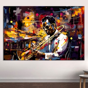 Miles Davis, Trumpet, Abstract, Jazz Club, Night and Music, Concert, Orchestra, Jazz Wall Decor, Canvas Painting