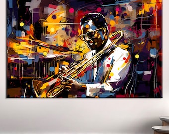 Miles Davis, Trumpet, Abstract, Jazz Club, Night and Music, Concert, Orchestra, Jazz Wall Decor, Canvas Painting