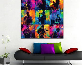 Jazz Club, Night and Music, Concert, Orchestra, Jazz Wall Decor, Canvas Painting