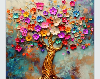 Tree of Life, Roots of Life, Joy, Enthusiasm, Dance of Colors, Abstrac Oil Painting, Canvas Painting, Wall Art,Wall Decor,