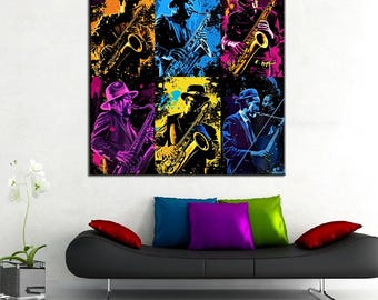 Jazz Club, Night and Music, Concert, Orchestra, Jazz Wall Decor, Canvas Painting