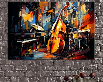 Musical instruments,  Club, Night and Music, Concert, Orchestra, Jazz Wall Decor, Canvas Painting