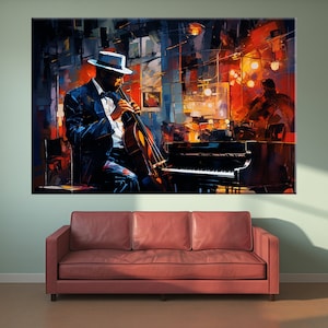 Jazz Club, Night and Music, Concert, Orchestra, Jazz Wall Decor, Canvas Painting