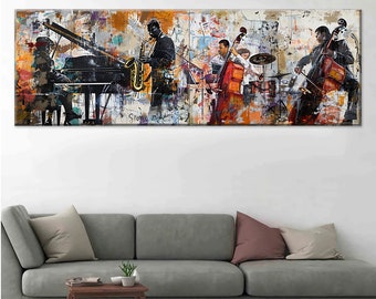 Jazz Club, Night and Music, Concert, Orchestra, Jazz Wall Decor, Canvas Painting