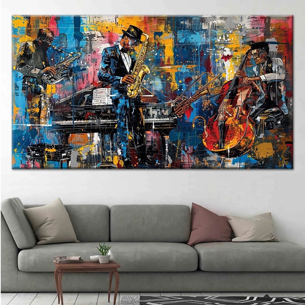 Jazz Club, Night and Music, Concert, Orchestra, Oil Painting