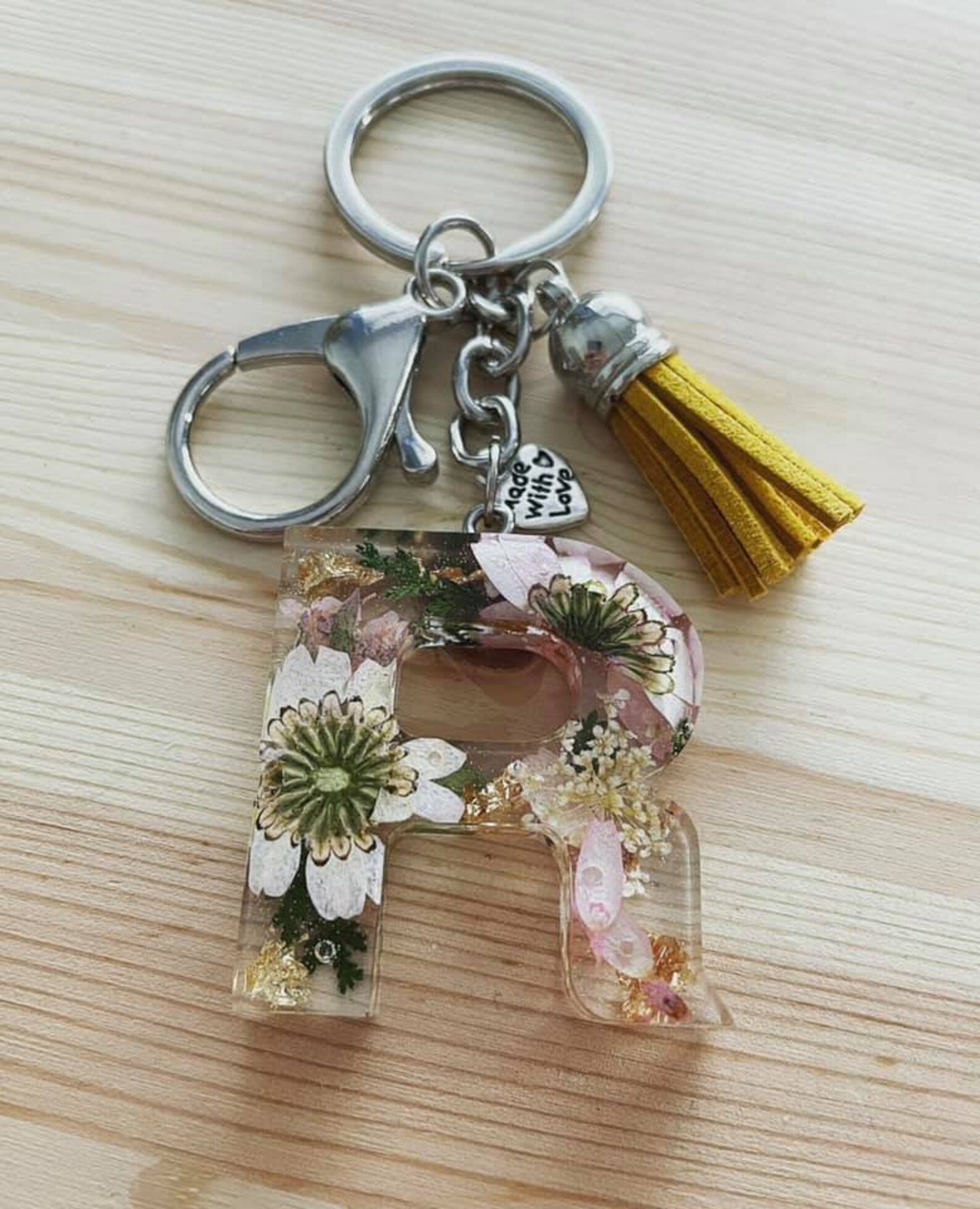 Personalised Epoxy Flower Keyring Etsy