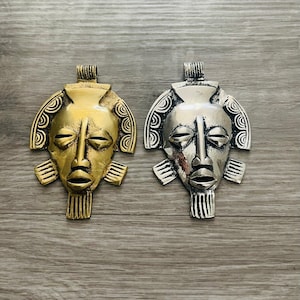 Large African Tribal Brass Mask, Ashanti Mask, African Jewelry, Handmade Mask, 7cm Long,