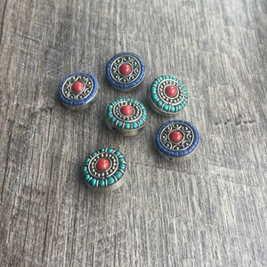 3 Nepal Ethnic Handmade Beads: 20mm Turquoise & Lapis Focal Beads