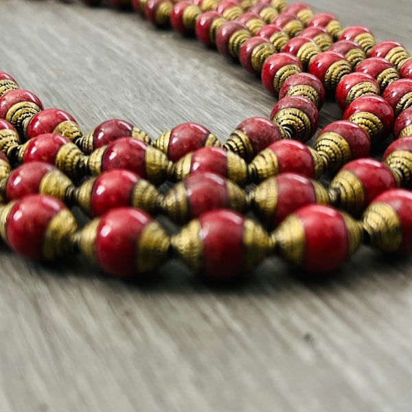 10 BEADS - Coral Tibetan Silver Capped Beads, Coral Beads, Nepal Beads, Coral Necklaces, Jewelry Making Beads, GLAB55S, GLAB55B…