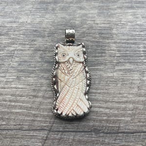 Hand Carved Buffalo Bone Owl Pendant: Tibetan Silver Jewelry image 2