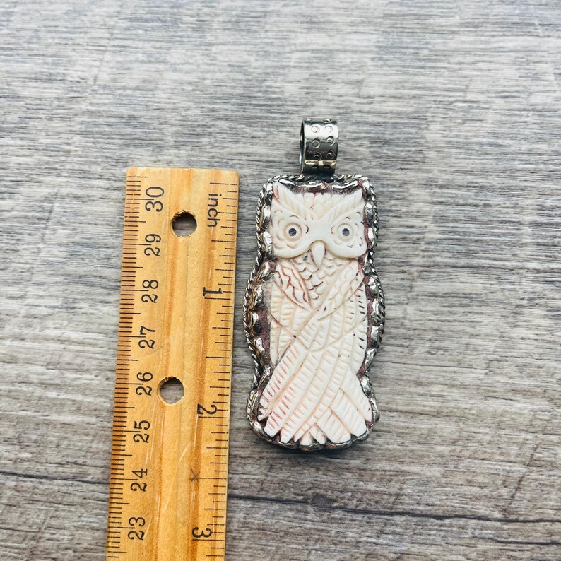 Hand Carved Buffalo Bone Owl Pendant: Tibetan Silver Jewelry image 3