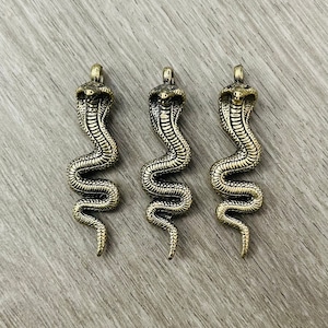 1 Pendant - 2 inches Long Snake Pendant Brass Handmade, Thai Naga Pendant, Snake Necklace, Serpent Jewelry, Boho Necklace..GLAP-26