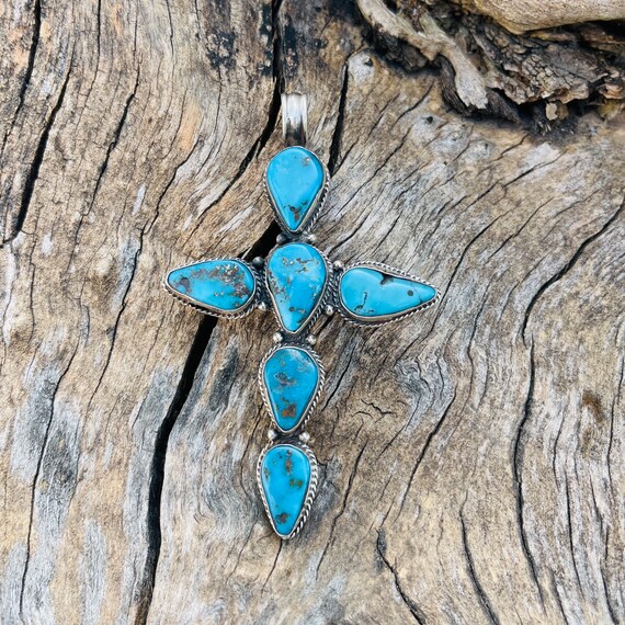DOLIOX Genuine Turquoise Cross Necklace for Women Men 925