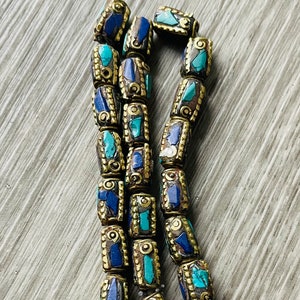 10 Tibetan Lapis Turquoise Inlaid Beads: Nepal Handcrafted Mala Beads