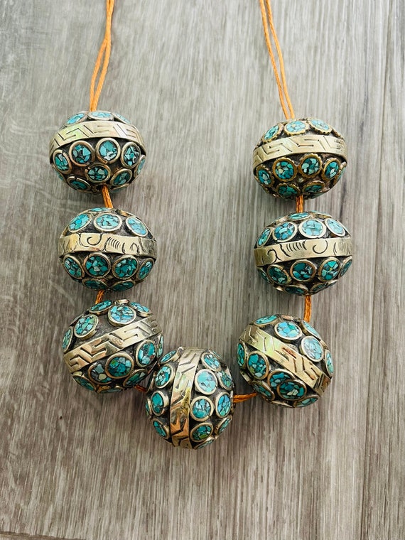 Turquoise Beads Large Tibetan Turquoise Inlays Beads Etsy