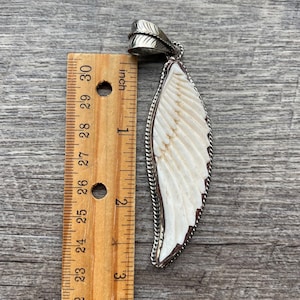 Feathers: 3”, Large Bone Angel Wing Pendant,  Tibetan Silver Pendant, Nepal Jewelry..TSP47