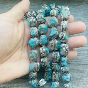 Echte Türkis Nugget-Perle: Tibetsilber, Ethno-Stil (14-20 mm, Einzelperle)