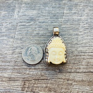 Resin Buddha Pendant: Turquoise, Coral, Tibetan Silver (1.12") White