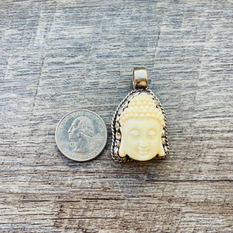 Resin Buddha Pendant: Turquoise, Coral, Tibetan Silver (1.12") White