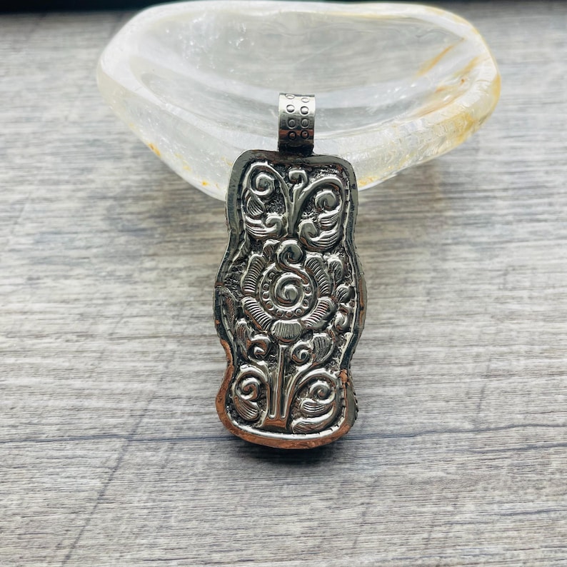 Hand Carved Buffalo Bone Owl Pendant: Tibetan Silver Jewelry image 4