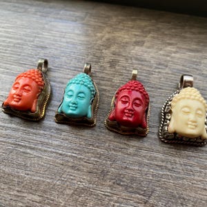 Resin Buddha Pendant: Turquoise, Coral, Tibetan Silver (1.12") image 1