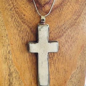 Cross Pendant: Buffalo Bone Cross with Tibetan Silver Handcrafted, South Western Pendant..TSP21