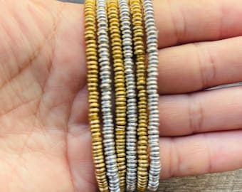Brass Heishi Beads - 24” inches, 1.5x4mm round, Brass Spacers, Ethnic Beads, Tribal Beads, African Beads, BB11