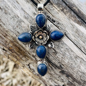 Blue Lapis Cross, 5x7cm long, Natural Gemstone Pendants, Cross Pendants, TSP42