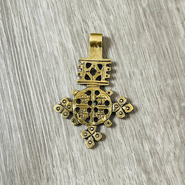 2.5” Long Ethiopian Brass Cross Pendant, Brass Cross, Mens Womens Pendant Necklaces, DJP05