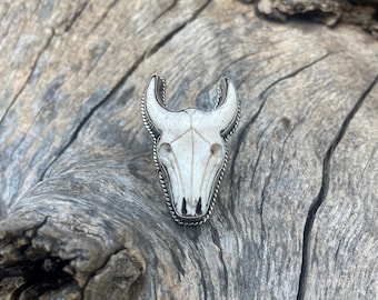 Handgemaakte buffelbotten stierenkopring, Tibetaans zilveren sieraden