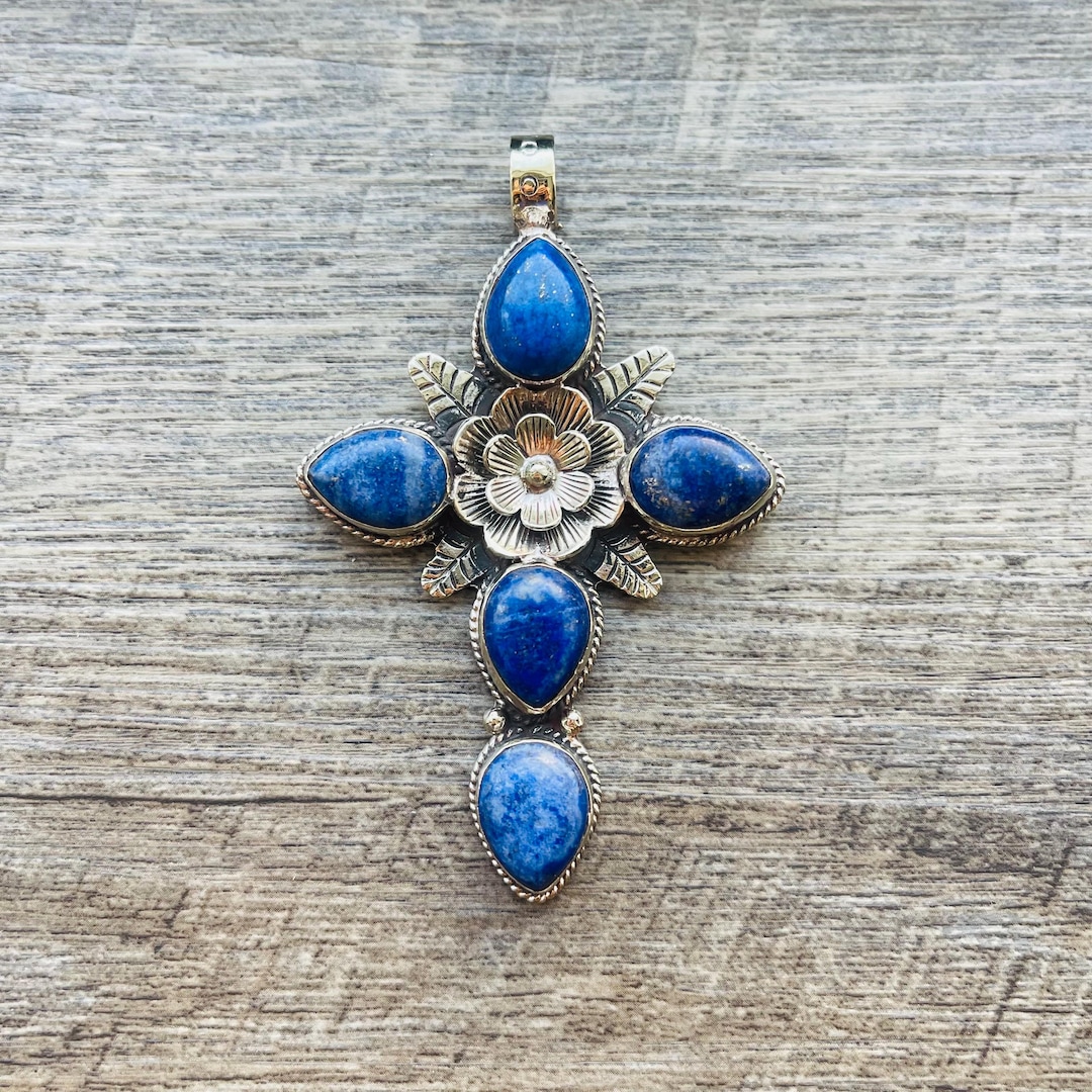 Blue Lapis Collar-Length with Copper Cross 255v main image 1