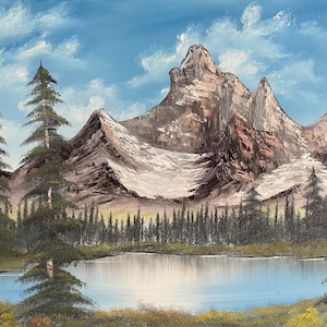 Mighty Mountain Lake: Bob Ross inspiriertes Ölgemälde 40 cm x 50 cm