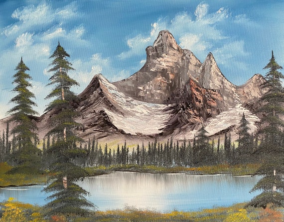 マイティ マウンテン レイク: ボブ ロスにインスパイアされた油絵 16