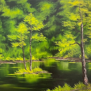 Emerald Swamp: Bob Ross Style Oil Painting 16&quot;x20&quot;