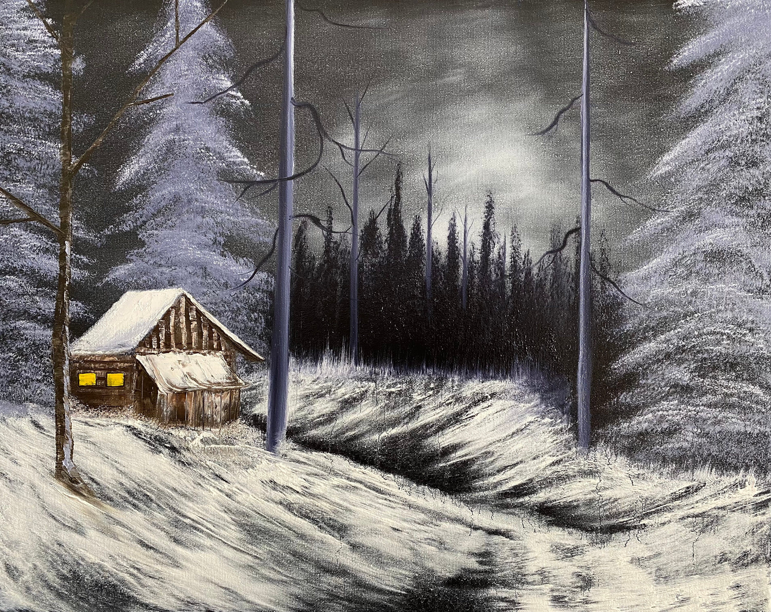 A Peaceful Winter Night: Bob Ross Style Oil Painting - Etsy Uk