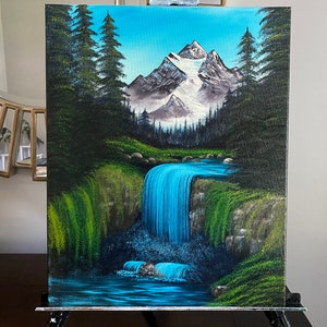 Valley Waterfall: Bob Ross Inspired Oil Painting 20"x16"