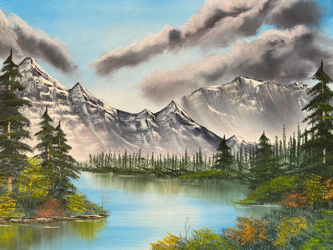 ボブ ロス スタイル ダブル マウンテン 油絵 16