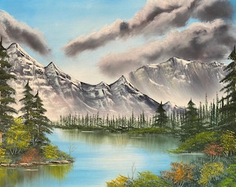 ボブ ロス スタイル ダブル マウンテン 油絵 16