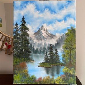 Mystic Mountain: Bob Ross Inspiriert Ölgemälde 60x45cm