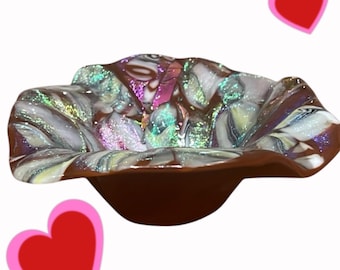 Plato de vidrio fundido hecho a mano - Plato artístico vibrante - Regalo perfecto para San Valentín