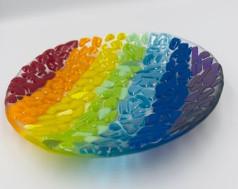 Artisan  Rainbow Fused Glass Plate for Valentine’s day