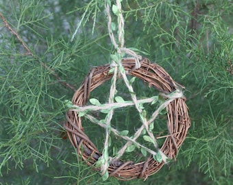 Pentacle Grapevine Wreath, 6 inches, Witch Decor, Pagan, Wicca, Wiccan, Altar Tools, Pentacle, Green Witch, Natural Witch, Protection