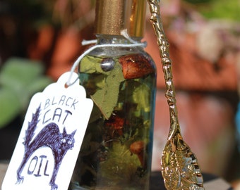Black Cat Oil, 1 oz, Hoodoo Voodoo Oil, Magic Lucky Mojo, spell protection, Spell, Intention Oil, Luck, Prosperity, Abundance, Gambling