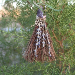 Amethyst Lavender Cinnamon Besom, Witch Besom, Crystal Broom, Pagan, Wiccan, Wicca, Altar Tool, Cleanse, Lavender, Amethyst, Besom
