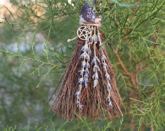 Amethyst Lavender Cinnamon Besom, Witch Besom, Crystal Broom, Pagan, Wiccan, Wicca, Altar Tool, Cleanse, Lavender, Amethyst, Besom