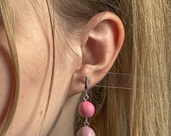 Beaded earrings- Rose pink + lavender