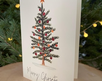 Weihnachtskarte mit Aquarellmotiv – Weihnachtsbaum – Handgefertigte Weihnachtskarte, Innenseite unbedruckt